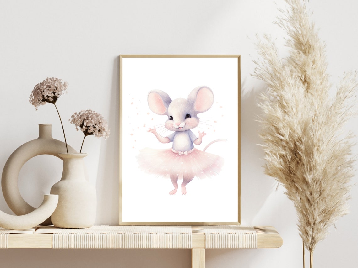 Ballerina Mouse In Pink Tutu Cute Girls Nursery Dance Poster - Image 3