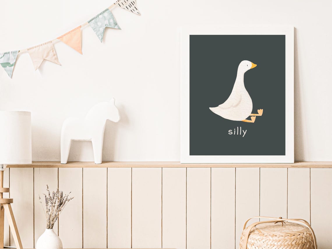 Silly Goose Minimalist Animal Poster Cute Dark Green Nursery Art - Image 3
