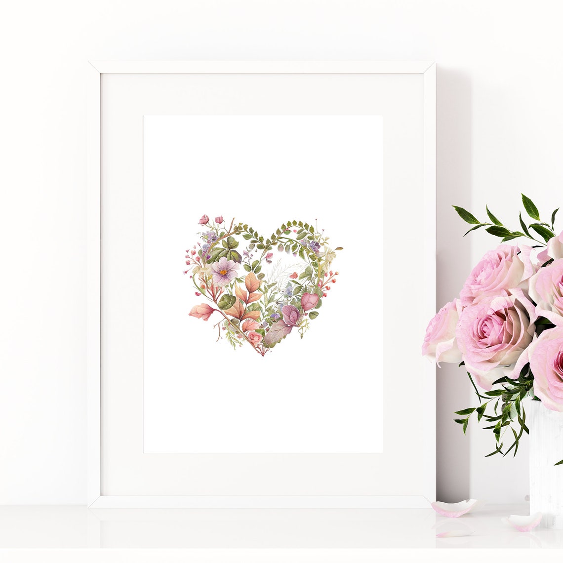 Flower Heart Print Love Wall Art Floral Watercolour Painting Nursery Print Girls Room Wall Decor Love Floral Heart Design - Image 4