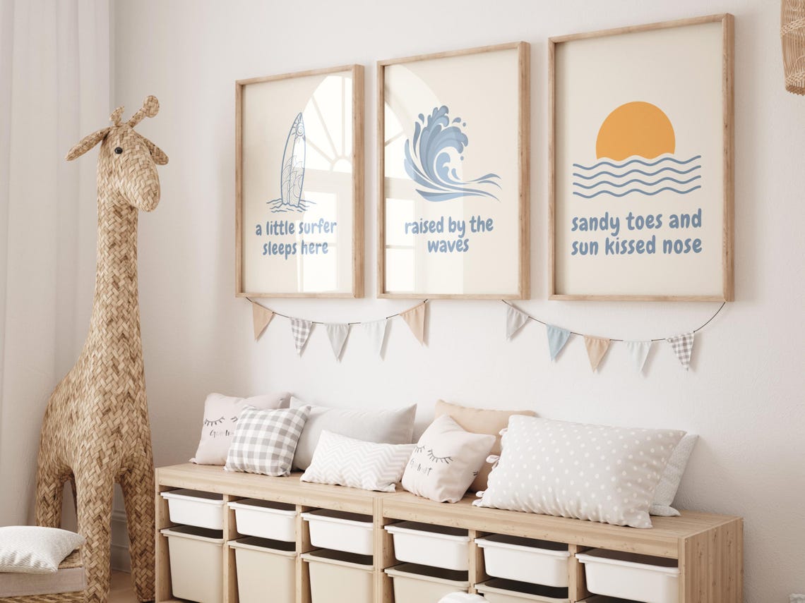 A Little Surfer Sleeps Here Surfboard Quote Blue Nursery Room Poster - Image 3