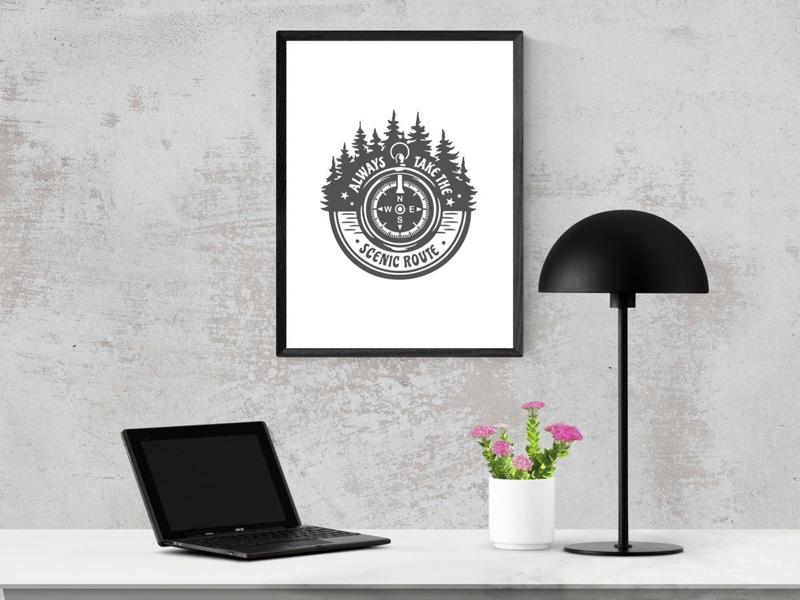 Always Take the Scenic Route Compass Travel Quote Adventure Print - Image 2
