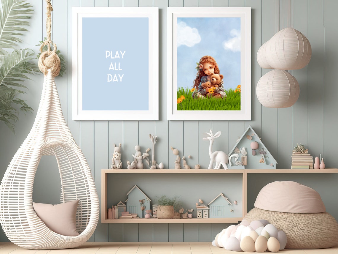 Little Girl With Teddy Bear Art Print Girls Room Wall Decor Cute Girl And Teddy Bear Wall Art Nature Explorer Kids Room - Image 4