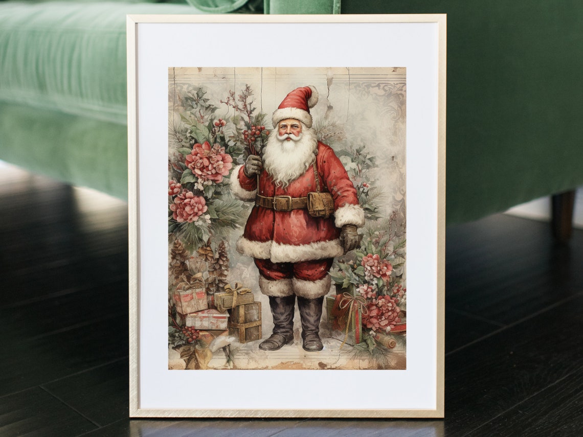 Vintage Santa Art Print Vintage Christmas Art Holiday Wall Decor Santa Claus Wall Art Farmhouse Holiday Decor Father Christmas Print - Image 2
