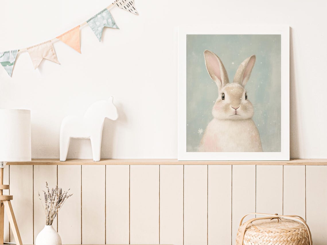 White Bunny Portrait Winter Animal Poster for Sweet Nursery Decor - Image 4