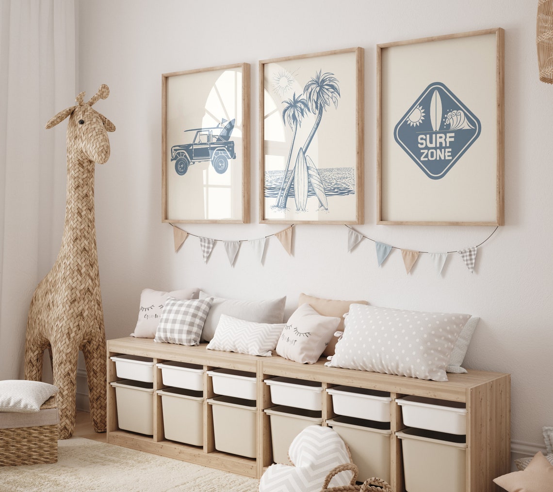 Blue Surf Zone Badge Surfboard Wave Graphic Coastal Room Poster - Image 4