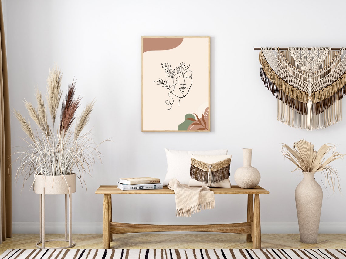 Boho Minimalist Line Art Woman Face Botanical Abstract Decor Print - Image 3