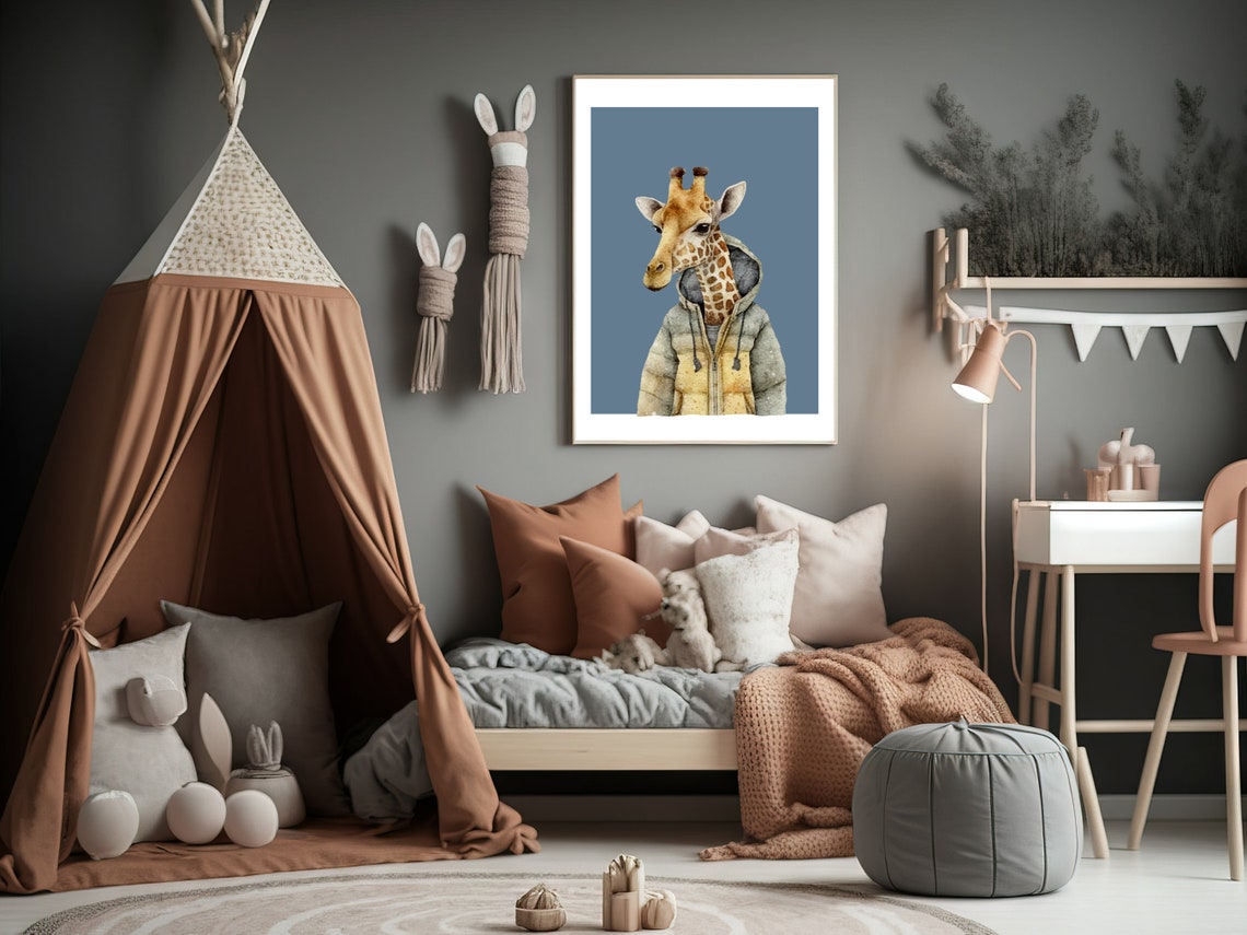 Cute Giraffe in Winter Puffer Jacket Watercolor Nursery Art Print - Image 3