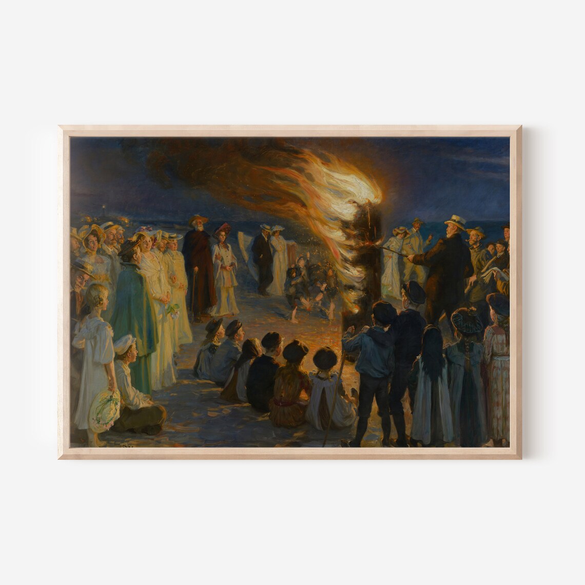 Kroyer Midsummer Bonfire on Skagen Beach, Art Print