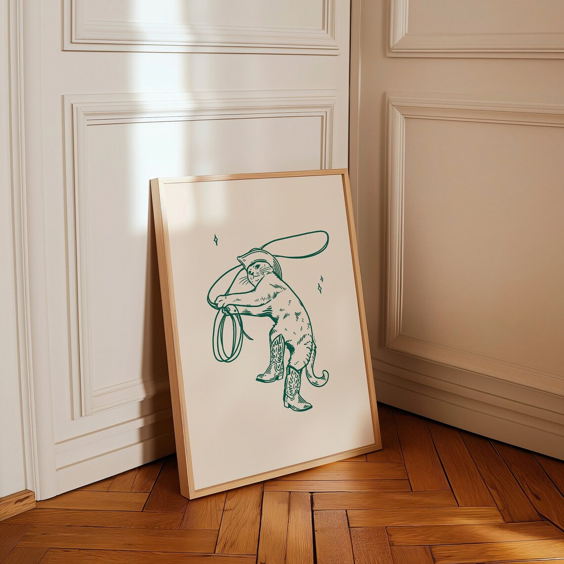 Cowboy Cat Green Vintage Western Art Print - Image 3