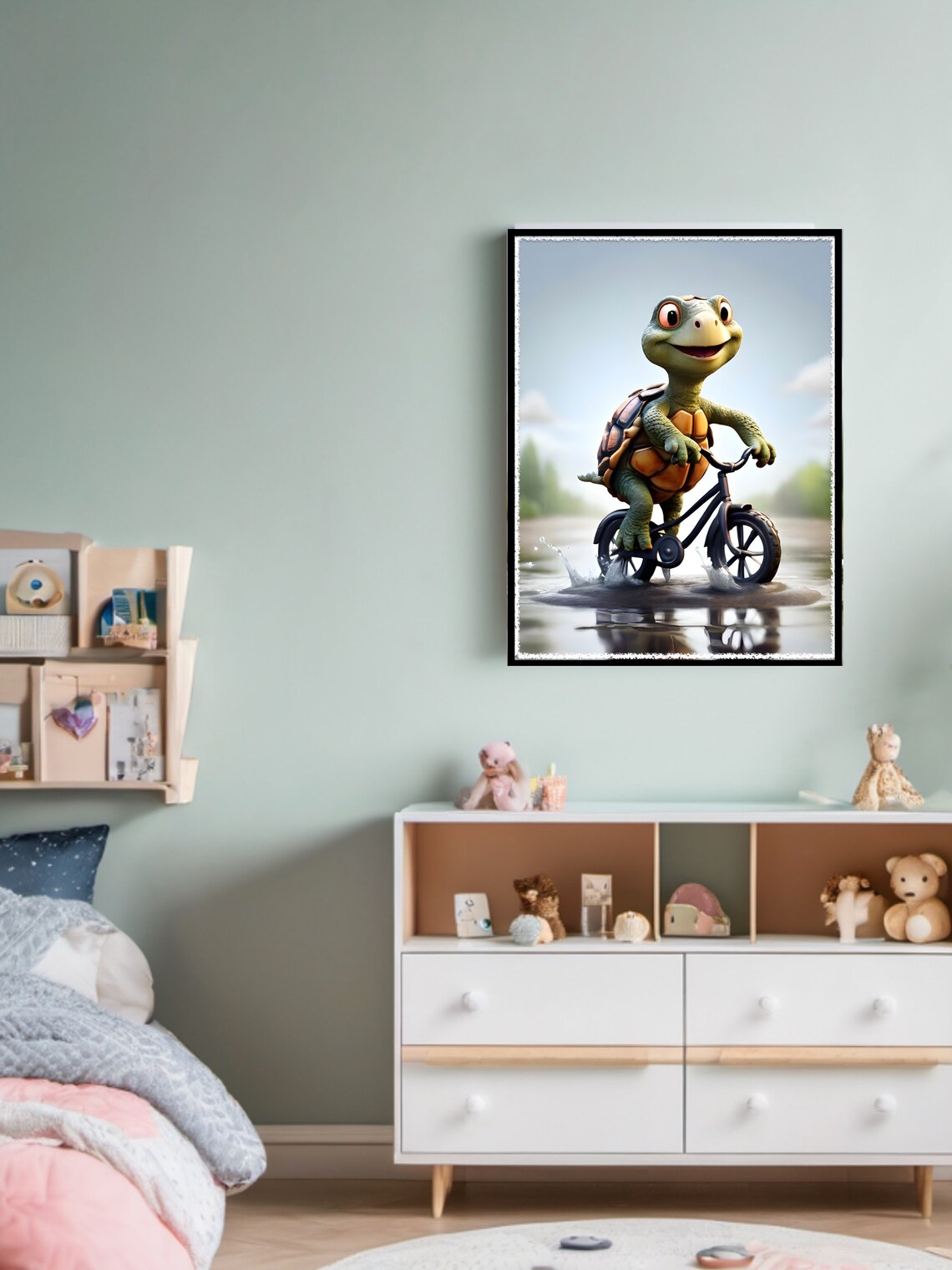 Tortoise Cyclist Splashing Through A Puddle Art Print - Image 2