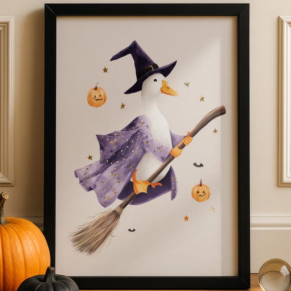 Silly Goose Print Halloween Wall Art Farm Animal Witch Autumn Decor Pumpkins Instant Funny Duck