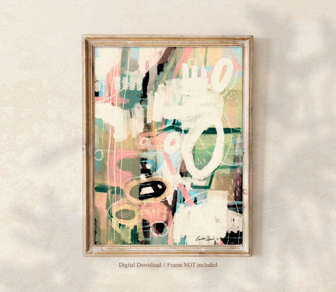 Soft Pastel Abstract Painting with Circles Modern Minimal Poster