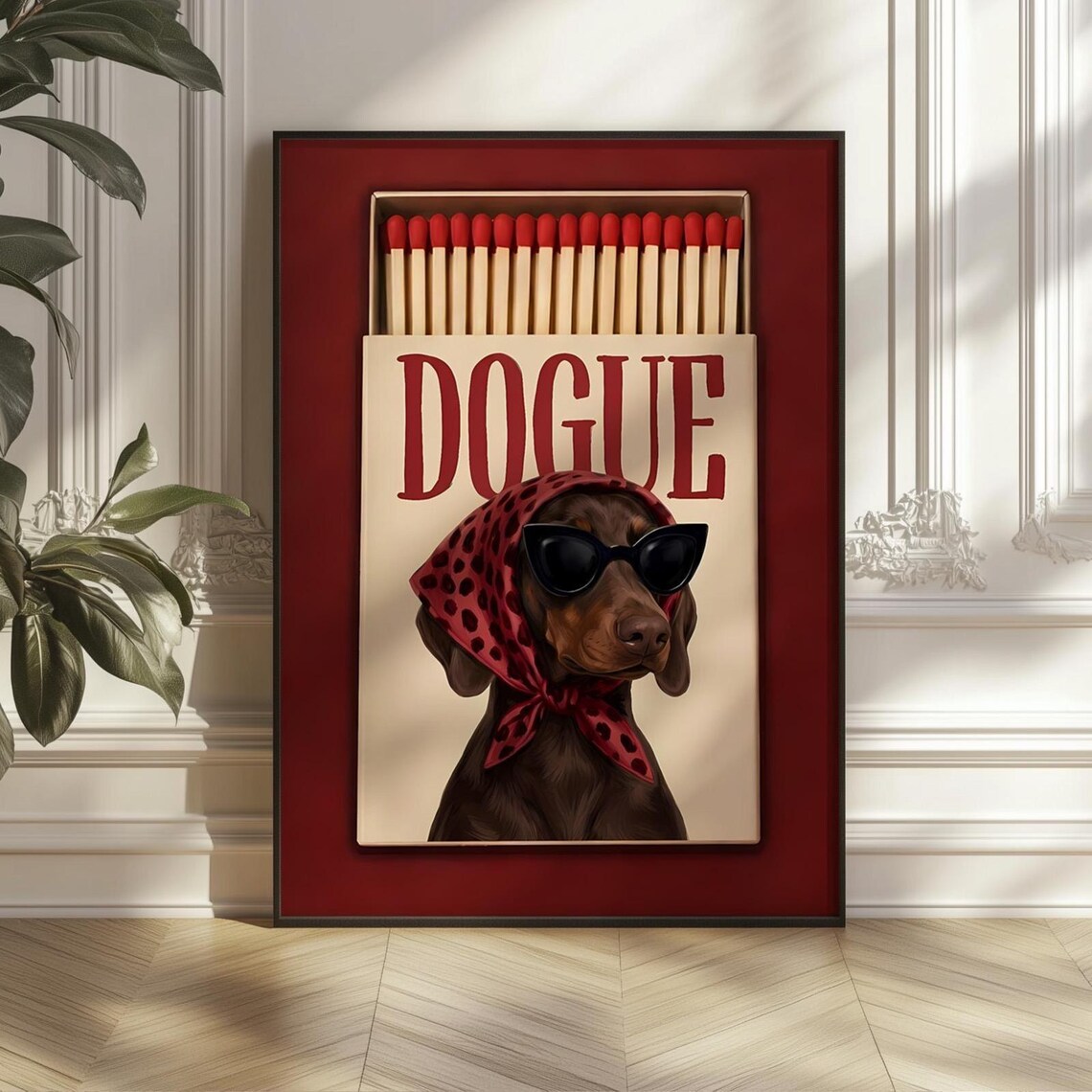Dogue Dachshund Matchbox Print, Retro Pet Art