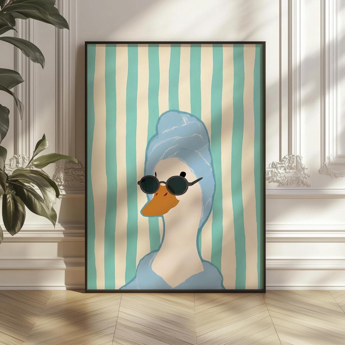 Funny Duck With Towel, Quirky Bathroom Decor Poster