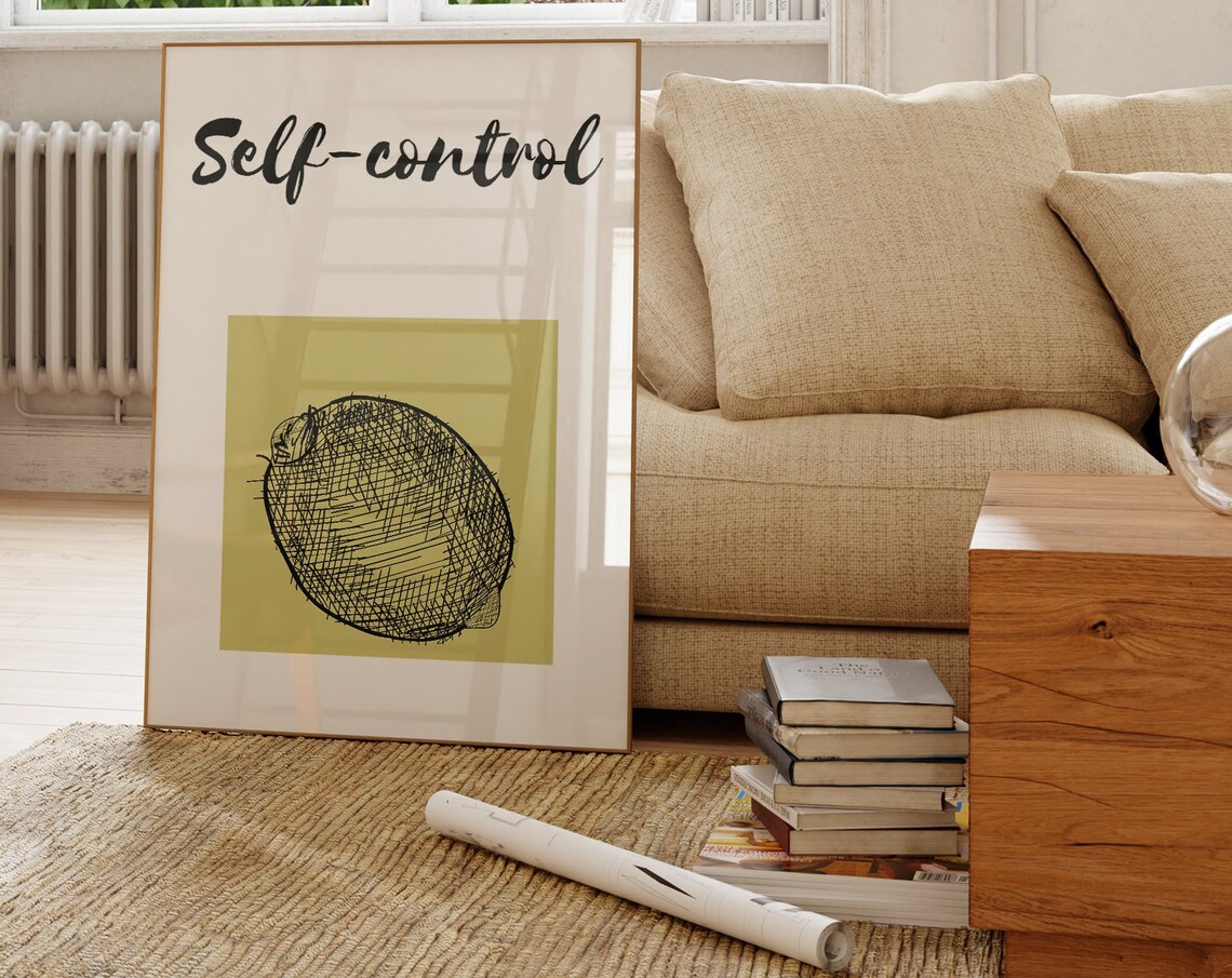 Self Control Lemon Sketch Minimalist Christian Quote Wall Poster