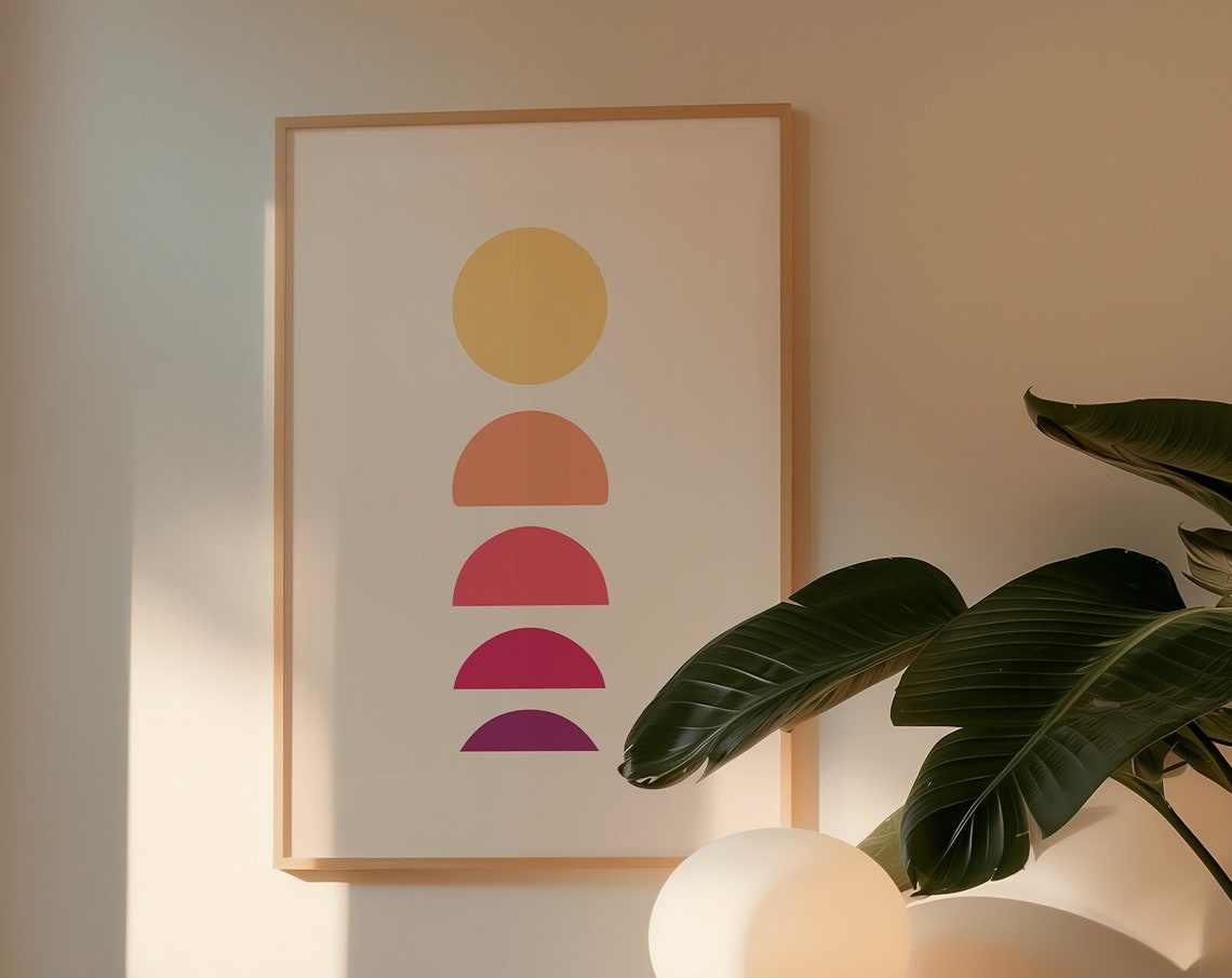 Abstract Sunrise Geometric Boho Minimalist Sunset Half Circle Wall Art