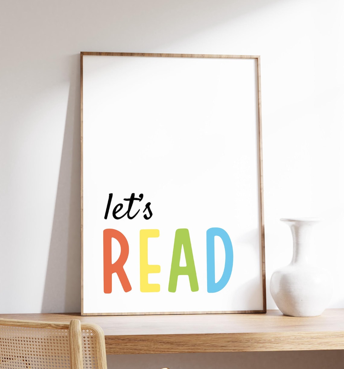 Colorful Let's Read Rainbow Typography Kids Reading Nook Wall Art