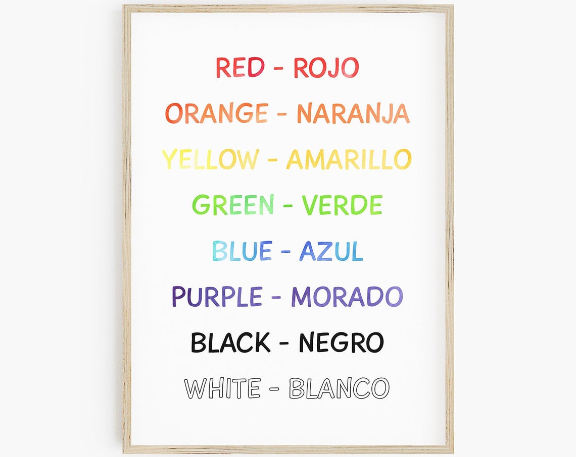 English Spanish Colors Chart Rojo Naranja Verde Classroom Poster