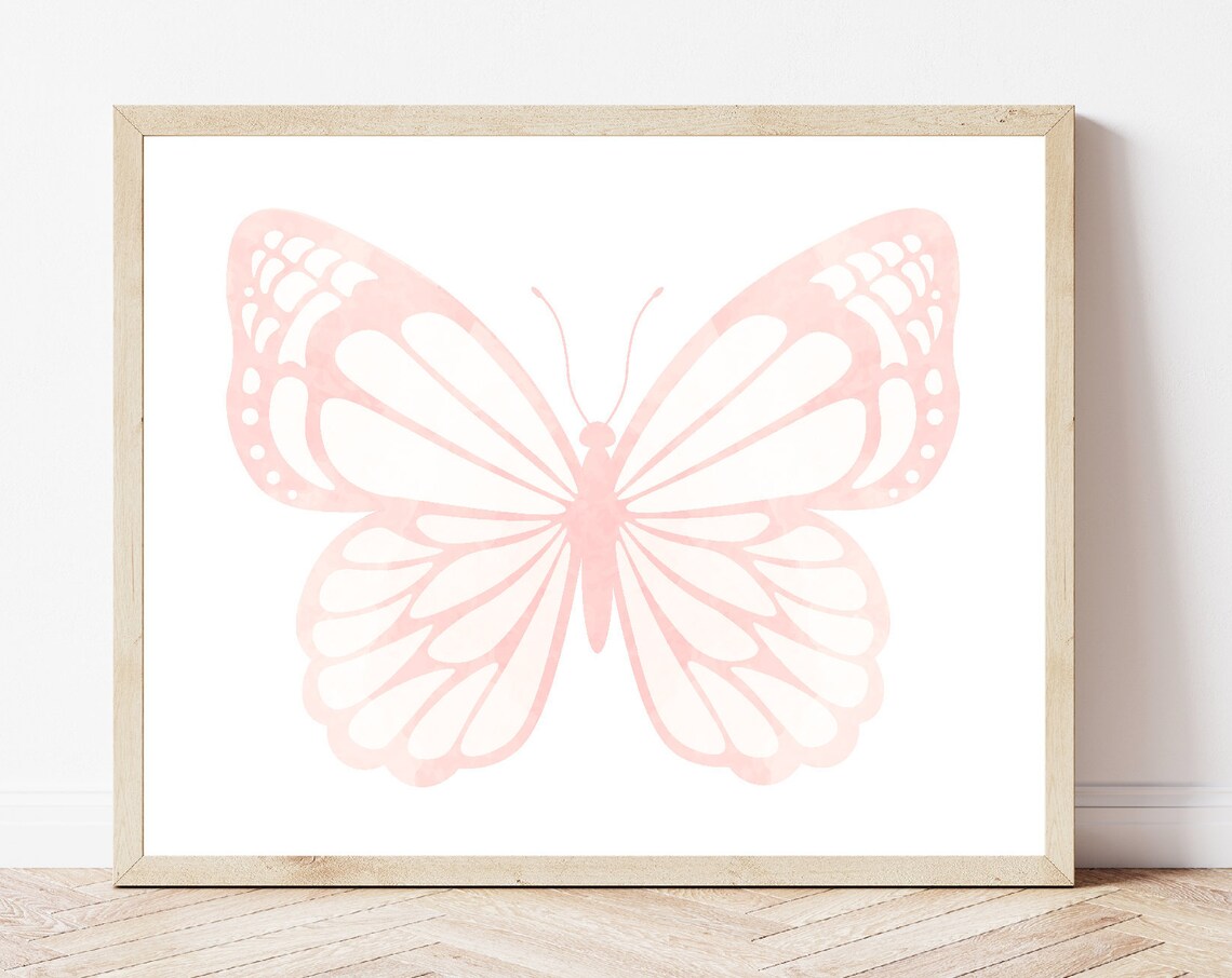 Blush Pink Butterfly Watercolor Art Print, Girls' Room