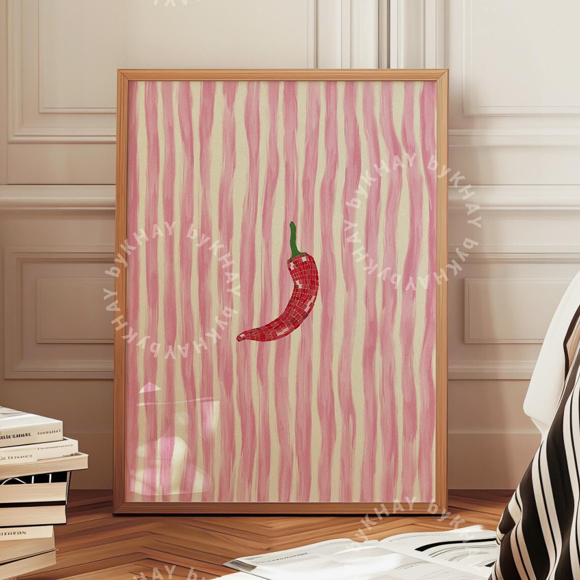 Disco Ball Chilli Kitchen Stripe Food Art Print