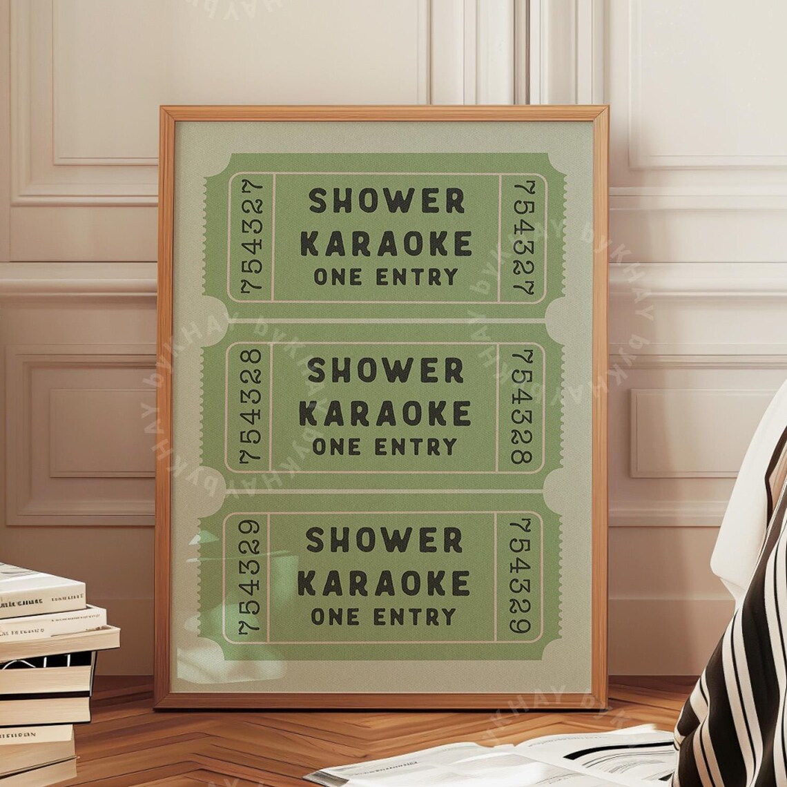 Shower Karaoke One Entry Green Retro Ticket Stub Bathroom Poster