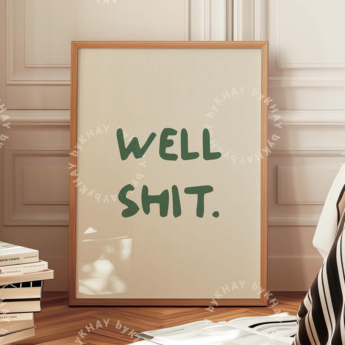 Well Shit Funny Quote Minimalist Green Typography Bedroom Wall Poster