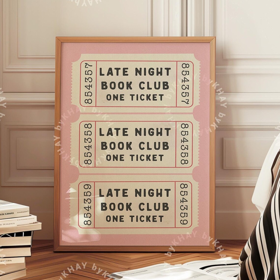 Late Night Book Club Ticket Print, Retro Cream Aesthetic