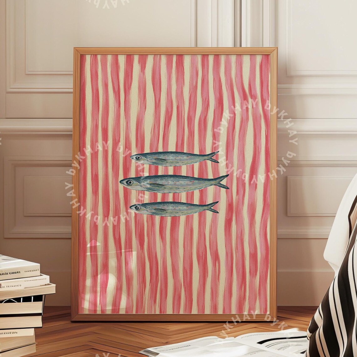 Sardines Fish Painted Print, Retro Modern Kitchen Art