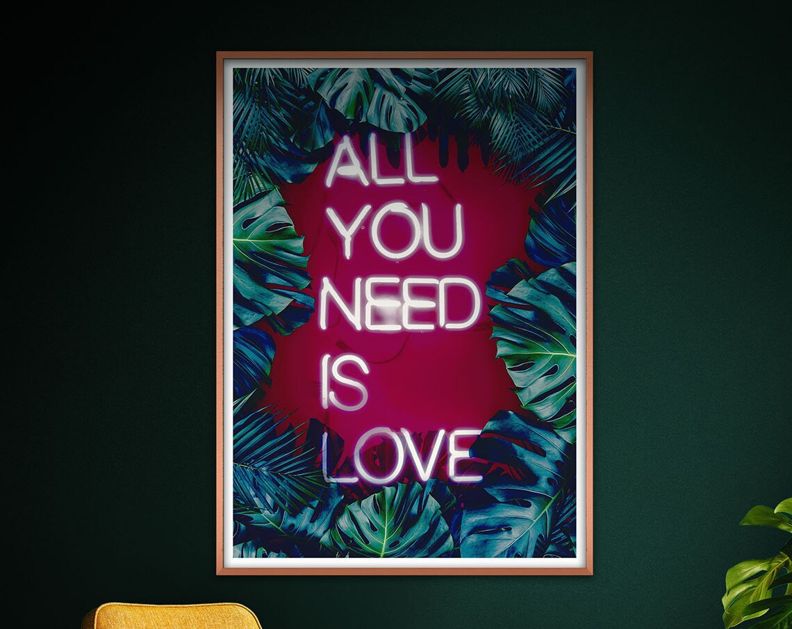 All You Need Is Love Tropical Neon Poster
