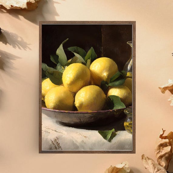 Lemon Oil Painting Elegant Kitchen Citrus Art Pngs 8x10 11x14 16x20 18x24