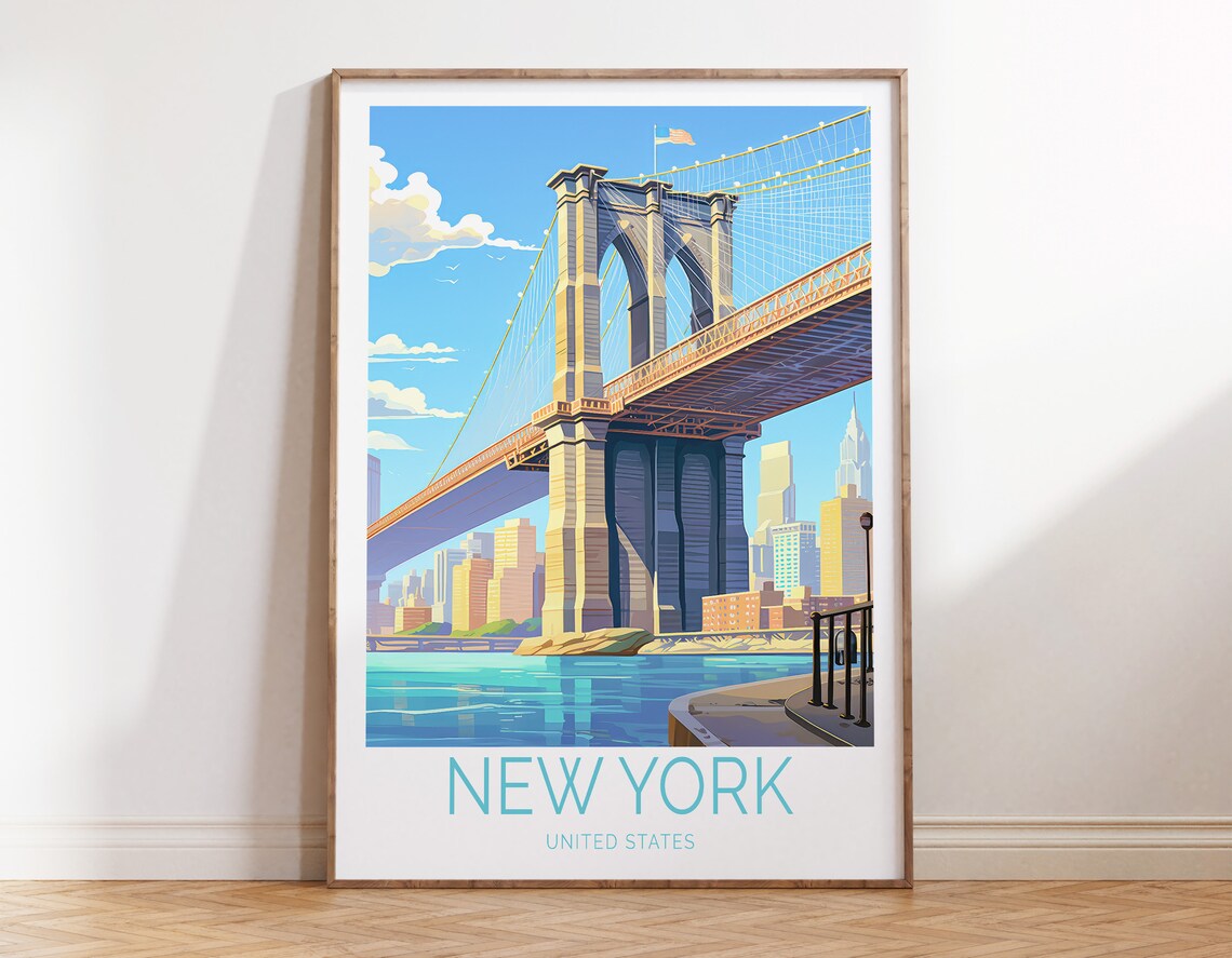Brooklyn Bridge New York Travel Poster, Wall Decor