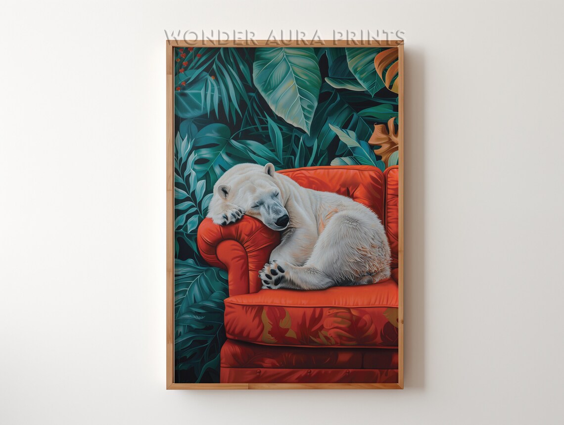 Sleeping Polar Bear Maximalist Bedroom Wall Art Print Dopamine Decor Jungle Wonder Aura Prints