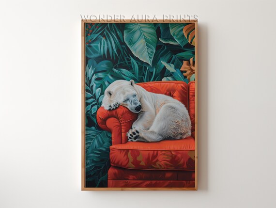 Sleeping Polar Bear Maximalist Bedroom Wall Art Print Dopamine Decor Jungle Wonder Aura Prints