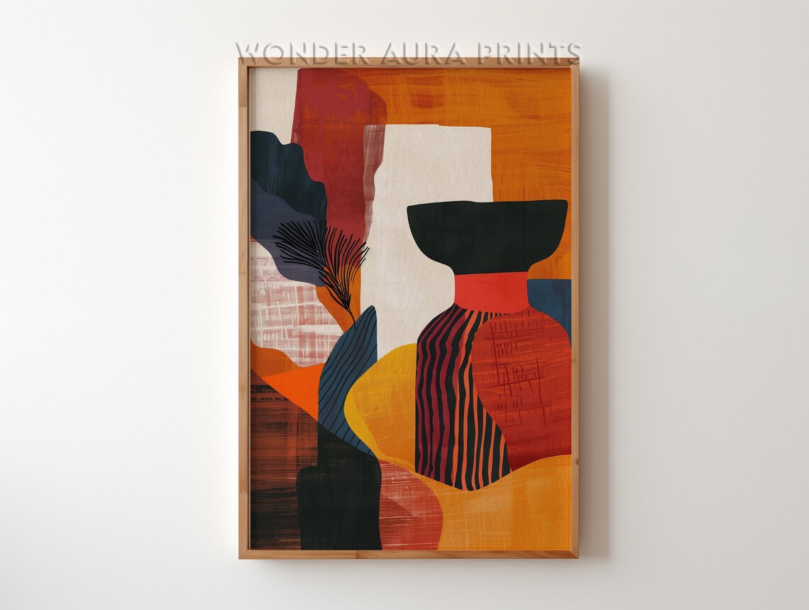 Abstract Modern Vase Still Life Black Orange Boho Art Poster