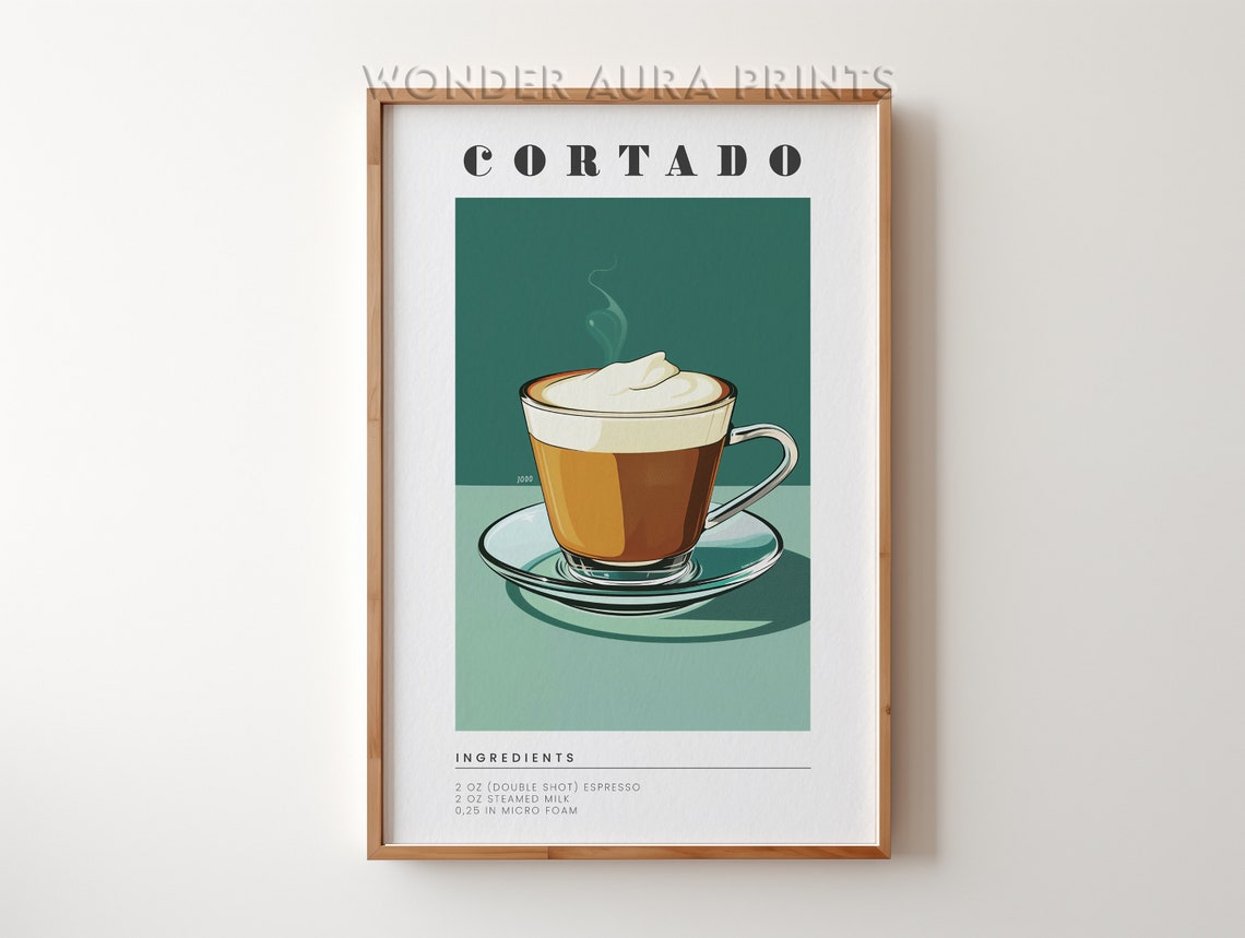 Cortado Espresso Coffee Recipe In Glass Cup Retro Kitchen Poster