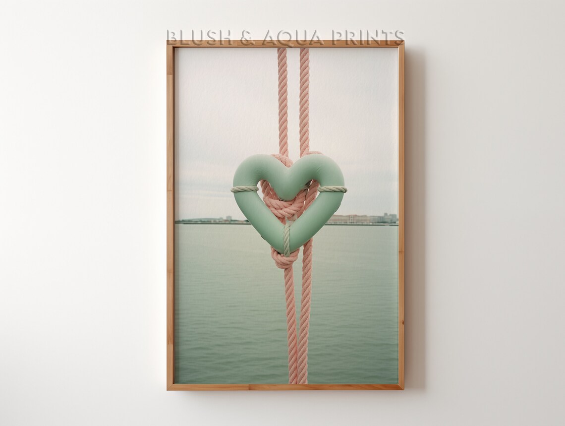 Heart Shaped Lifebuoy Pink Rope Minimalist Coastal Boho Poster