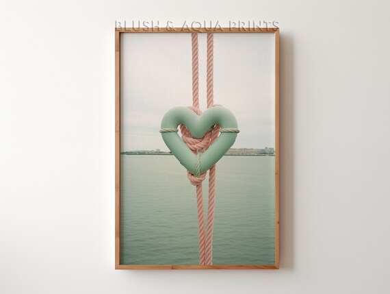 Heart Shaped Lifebuoy Pink Rope Minimalist Coastal Boho Poster