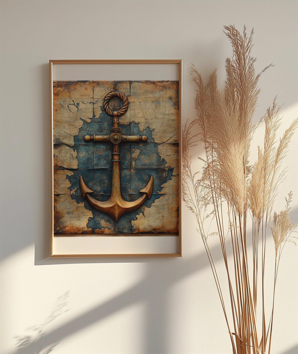 Bronze Anchor Over Vintage Map Poster With Weathered Nautical Style - Image 2