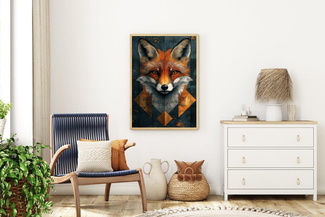 Fox Wall Art Print Fox Dcor Animal Artwork Modern Wildlife Prints Geometric Fox Art Forest Animal Wall Dcor New Home Gift Idea - Image 3