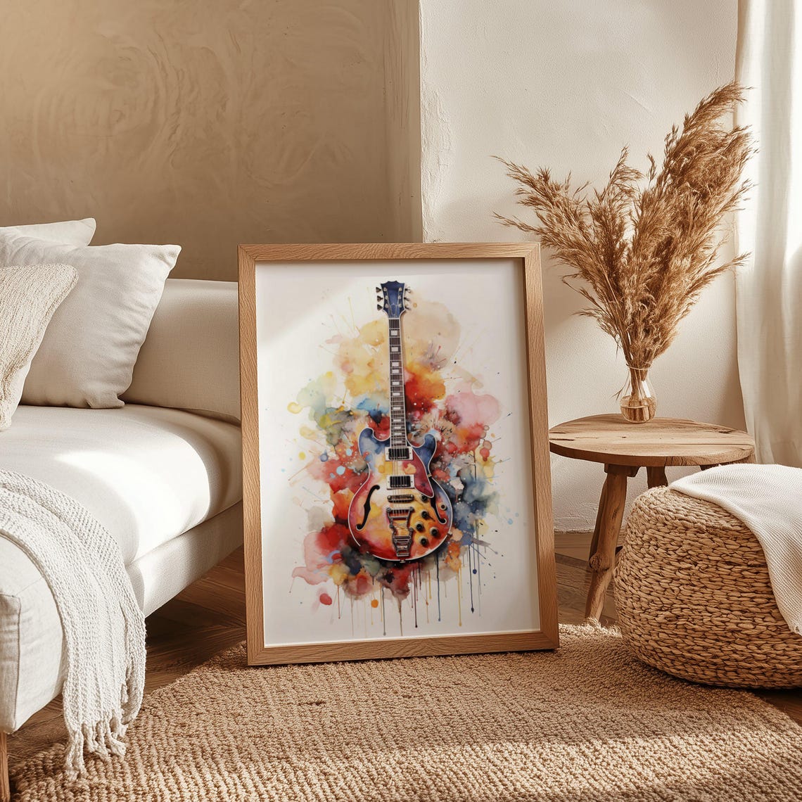 Watercolor Electric Guitar Bursting From Rainbow Paint Splashes Poster - Image 4