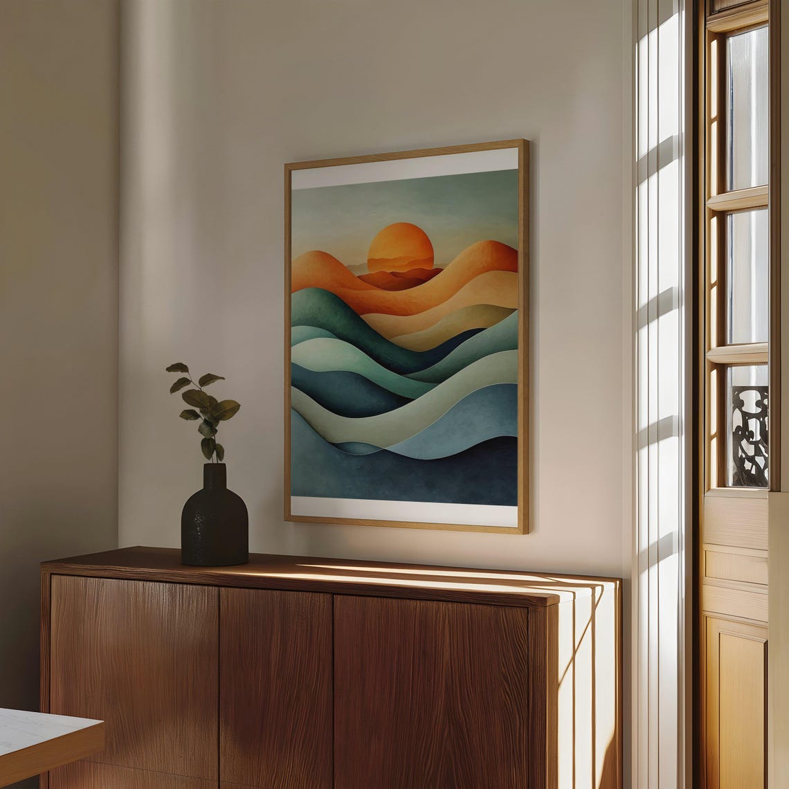 Abstract Sunset Waves in Teal and Orange Boho Landscape Poster - Image 4