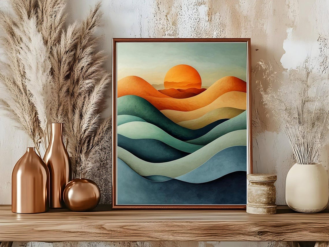 Vibrant Sunset Wall Art Abstract Mountain Sunset Art Print Colourful Sunrise Dcor Modern Wall Art For Living Room Office - Image 5