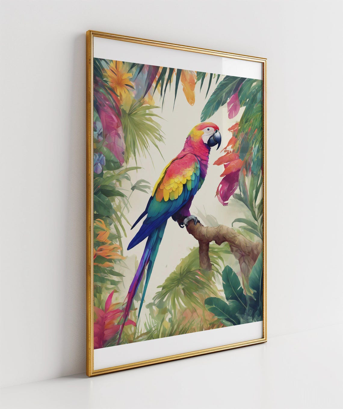 Colorful Macaw Parrot Poster Perched Branch Tropical Floral Art - Image 3