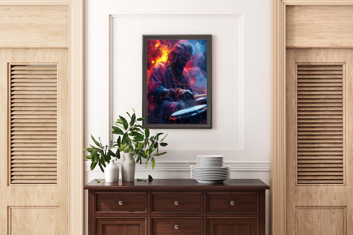 Vibrant Drummer Wall Art Print Or Stretched Music Themed Art Colorful Tribal Drumming Poster Bold And Dynamic Artwork - Image 2