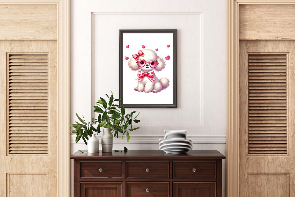 Cute White Poodle Puppy With Pink Heart Sunglasses And Bows Wall Art - Image 2