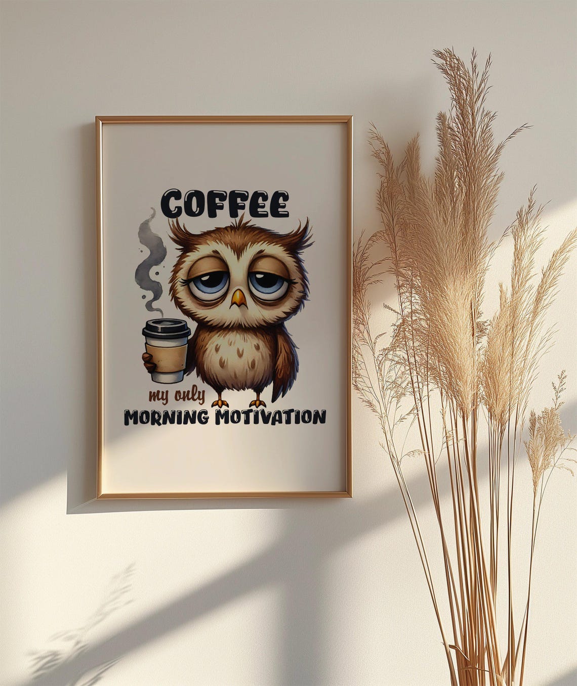 Funny Sleepy Owl Poster With Coffee and Morning Motivation Quote - Image 2