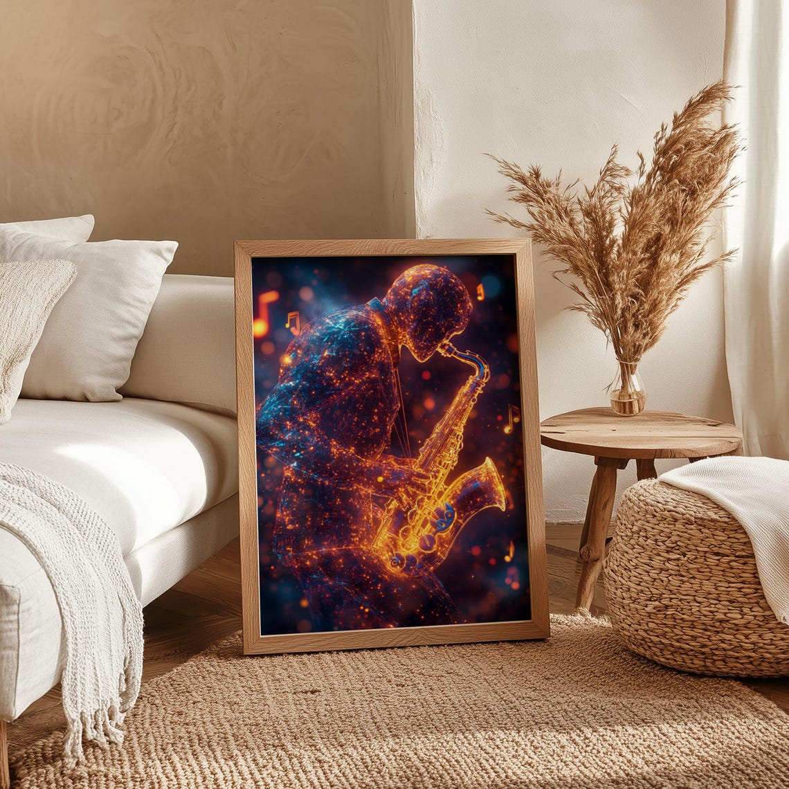 Glowing Particle Saxophonist Playing A Golden Saxophone Wall Art - Image 4