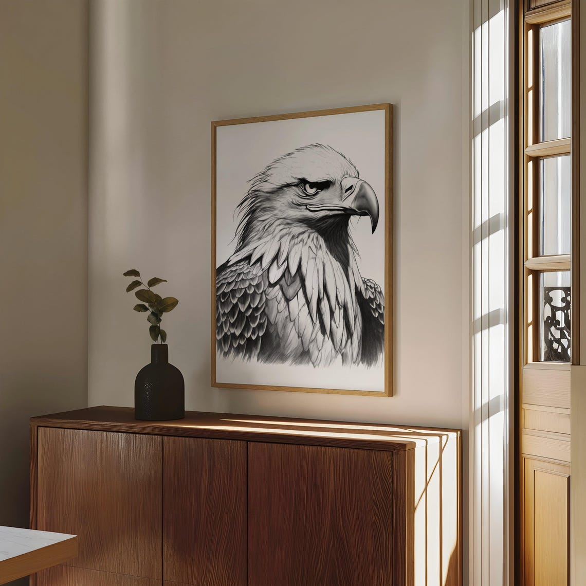 Bald Eagle Portrait Black and White Wildlife Bird Art Poster - Image 4