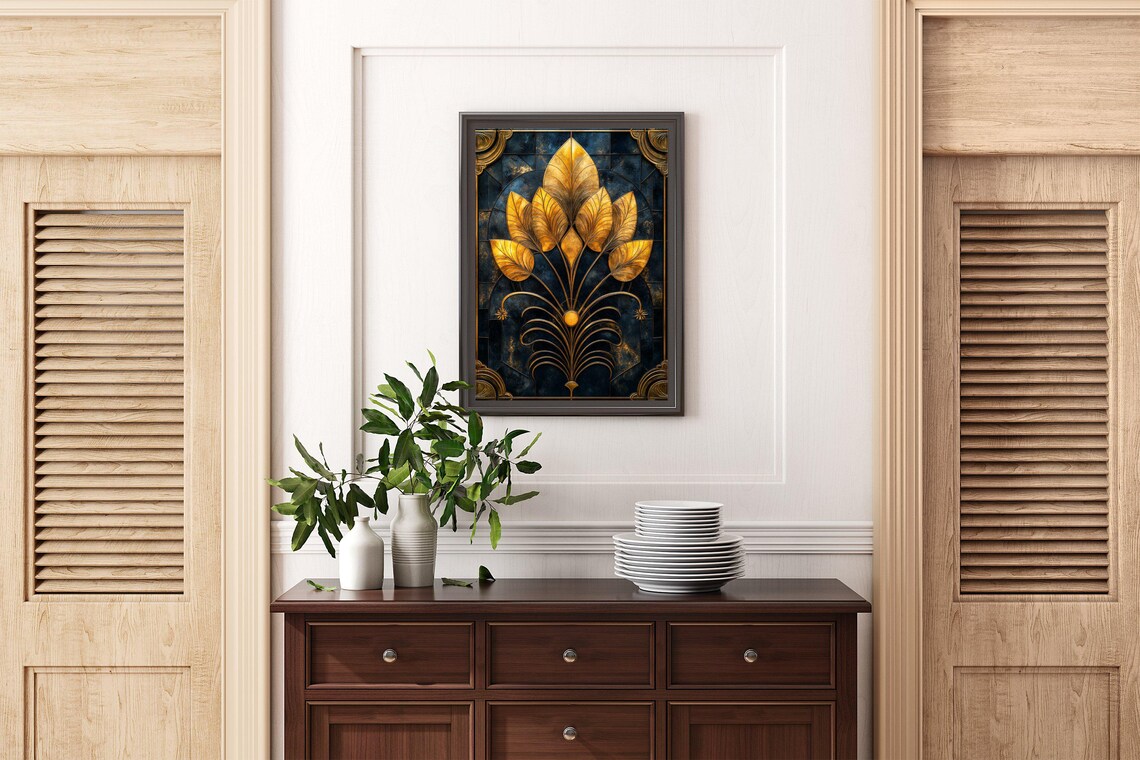 Gold Leaf Wall Art Print Botanical Floral Print Black And Gold Home Dcor Modern Wall Art Leaf Wall Dcor Luxury Prints Artwork - Image 2