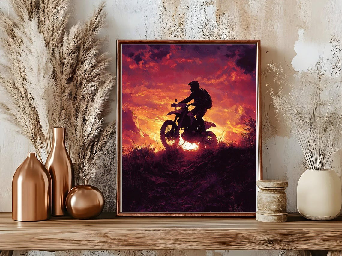 Dirt Bike Rider Sunset Wall Art Breath Taking Motorcycle Landscape Print Stunning Home Dcor Adventure Enthusiasts Gift Unframed - Image 5